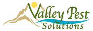 Logo for Valley Pest Solutions - with green text, mountains, water, and a sun.
